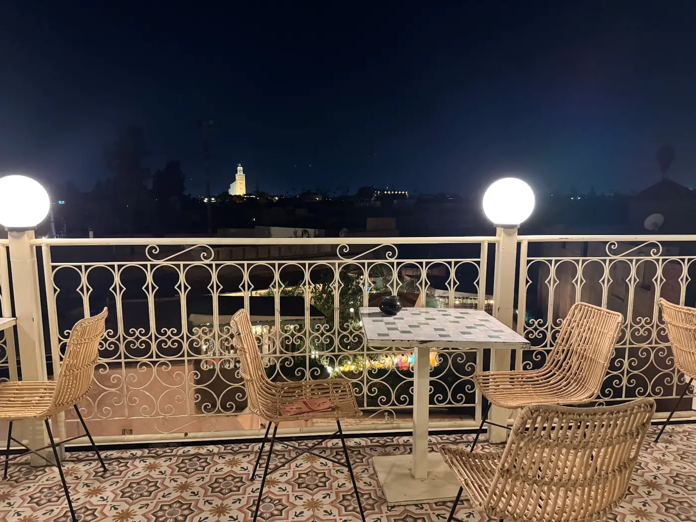Rooftop at night facing the Koutoubia